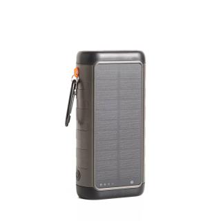 Powerbank til beredskab – 30.000 mAh (solcelle, håndsving & hurtigopladning)